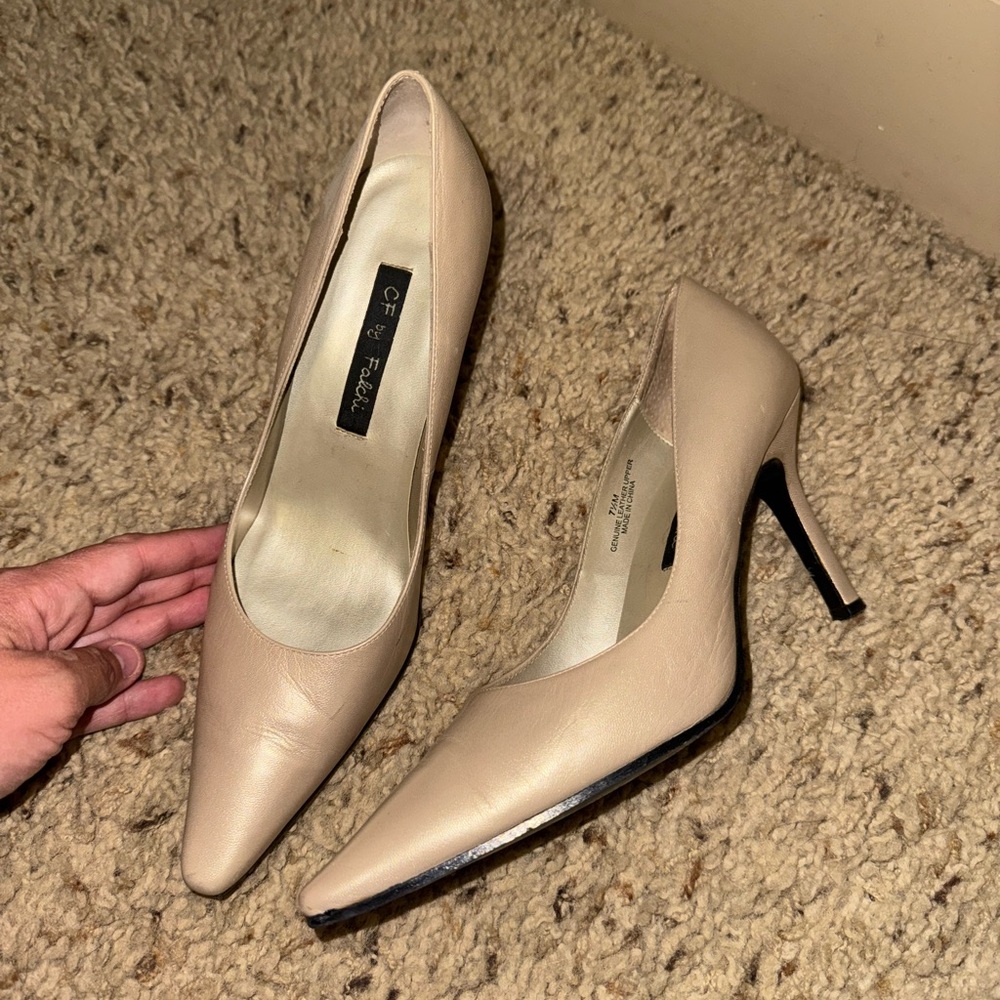 Cream Stiletto Heels Classic Pointed-Toe Pumps